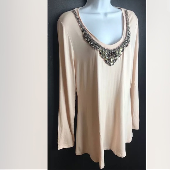 BOSTON PROPER Necklace Trapeze Top Blush Pink Embellished Jewel Blouse Shirt - Picture 2 of 11